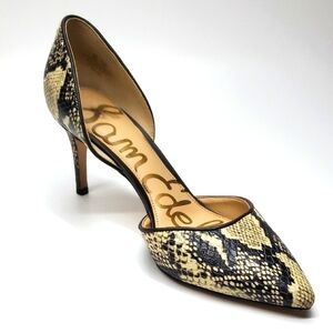 Sam Edelman Telsa Black and Cream Snake Print Heels 6M